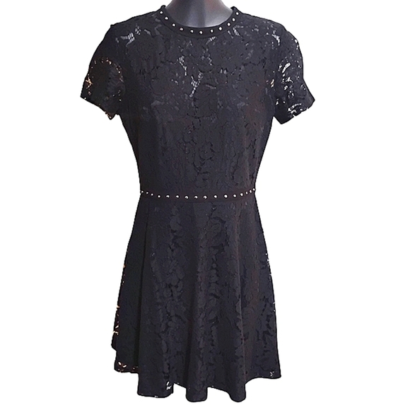 Missguided Dresses & Skirts - MISSGUIDED Studded Collar Waistline Double Layer Black Lace Mini Dress MED NWOT